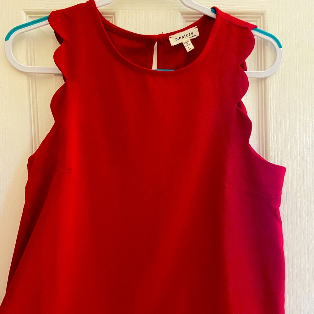 Red Short sleeved, scalloped blouse